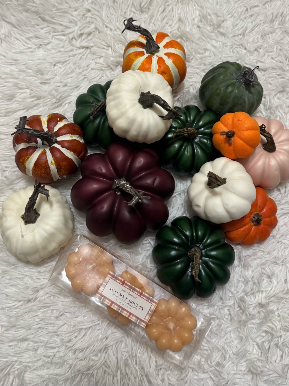 Holiday Decorative Mini Pumpkin Assortment - White, Orange, Green, Burgundy